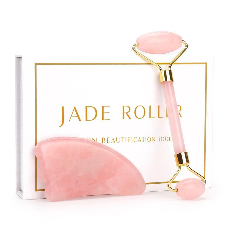 Massageador Facial Jade Roller & Gua Sha Quartzo Rosa - Shop Da Fábrica