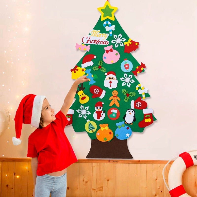 Árvore de natal de feltro com 33 peças ornamentos para pendurar na parede 🎄 - Frete Grátis
